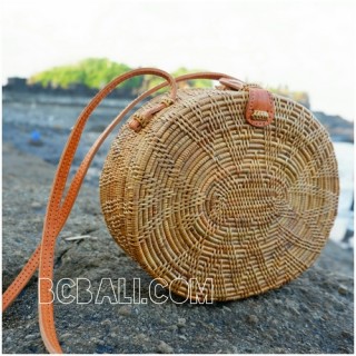 rattan ata handbags motif star oval design leather handle handmade